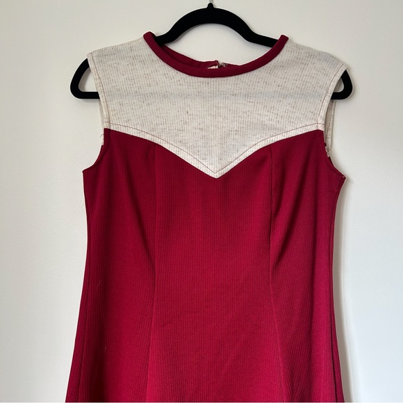 Vintage 70s Burgundy and Cream Tennis Dress • Size L - Picture 2 of 4